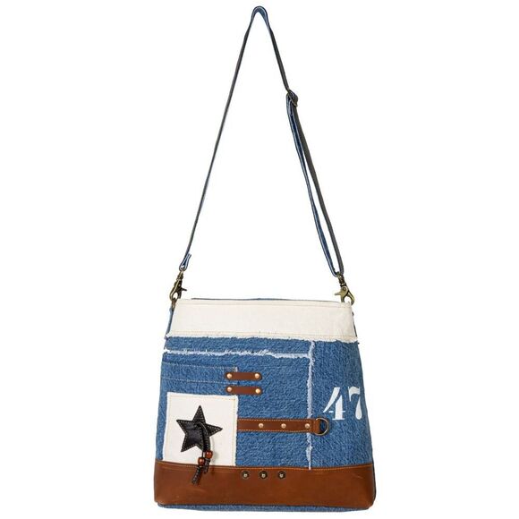 Myra Bag Handmade Country Shoulder Bag Upcycled Canvas & Cowhide Leather - Picture 12 of 16